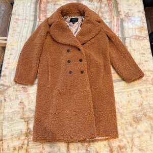 J.Crew Womens Sherpa Topcoat Brown Double-Breasted Teddy Lined Winter Size LP